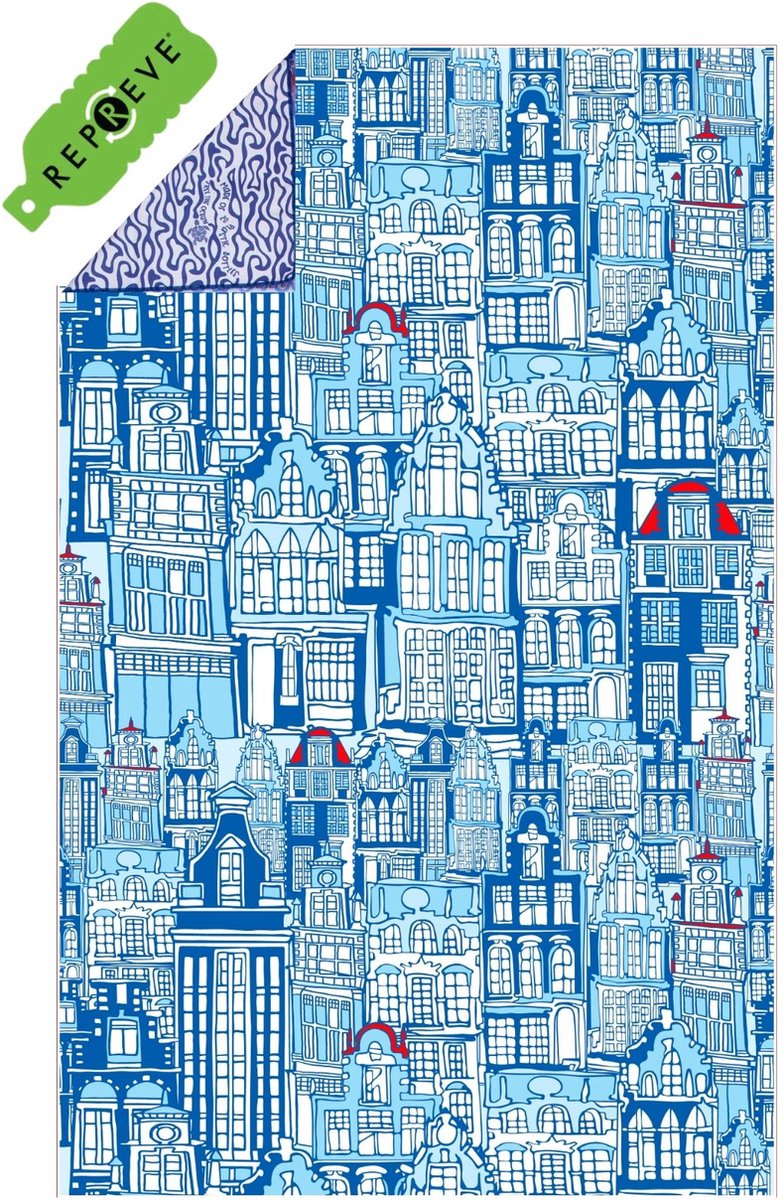 SooBluu - Sneldrogende reishanddoek strandlaken rpet SOO DUTCH - duurzaam van recycled plastic - 100 x 160 cm - blauw wit