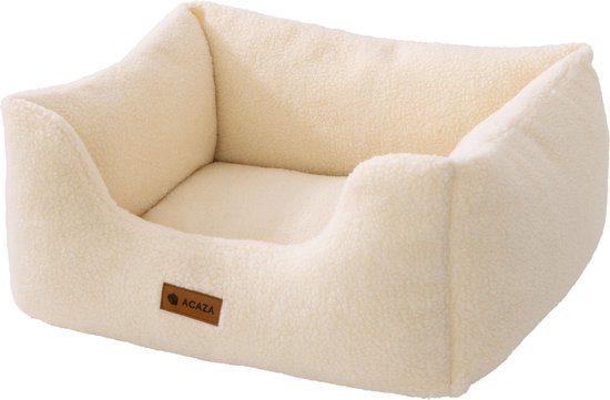 ACAZA Lit pour chien - Coussin pour chien - Lit pour chien - 63 x 53 cm - Beige - Tissu Teddy - Coussin pour chien lavable - Lits pour chiens