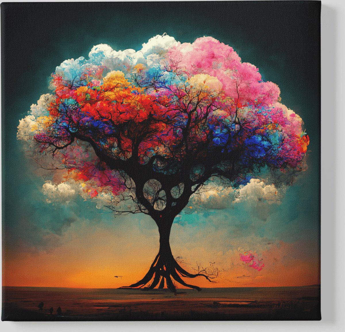 Trendex Global Vierkant Canvas Schilderij - Levensboom - Kleurrijk - 60x60x2 cm