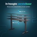 Zwart zit-sta bureau in drie hoogtes weergegeven. "In hoogte verstelbaar" van 72 cm tot 121 cm.