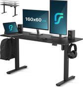 Flowsense Zit Sta Bureau - Verstelbaar Elektrisch Game Bureau - Incl. Headsethouder en Kabelbeheer - 160 x 60 cm - Zwart