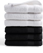 DoubleDry Hotel Handdoeken 50 x 100 cm – Set van 6 – 100% Katoen 500 g/m2 – Zacht & Absorberend - 3x Wit + Zwart