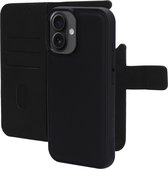 Mobiparts hoesje geschikt voor Apple iPhone 16 - Wallet 2-in-1 Boekhoesje - MagSafe - Echt Leder - Uitneembare Case - Sterke Magneet Sluiting - Contactloos betalen - Zwart