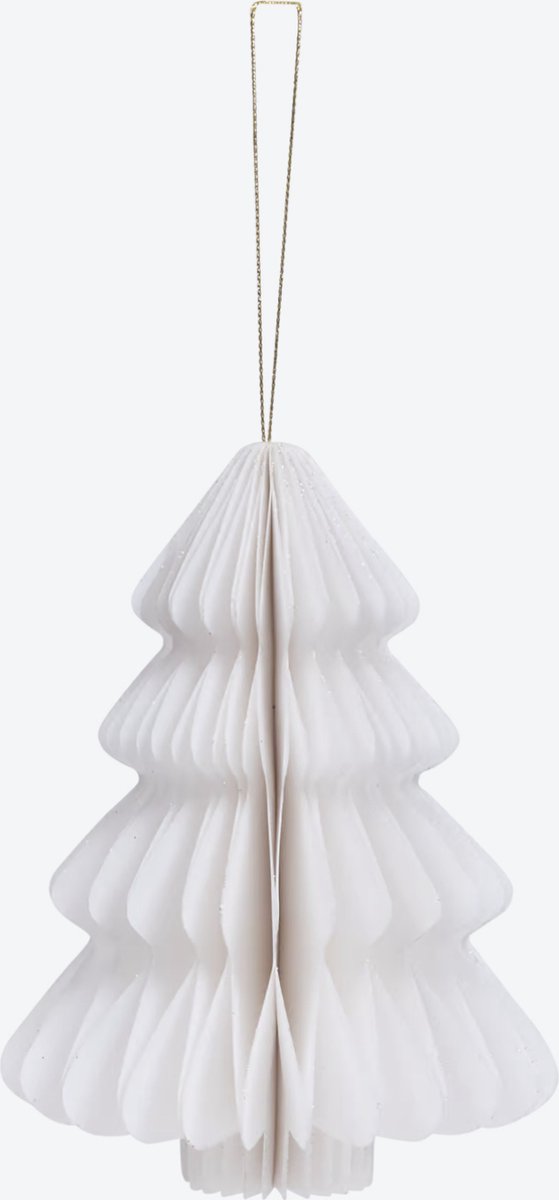 Moderne witte papieren kerstboomhanger in honingraatstijl voor kerstdecoratie.