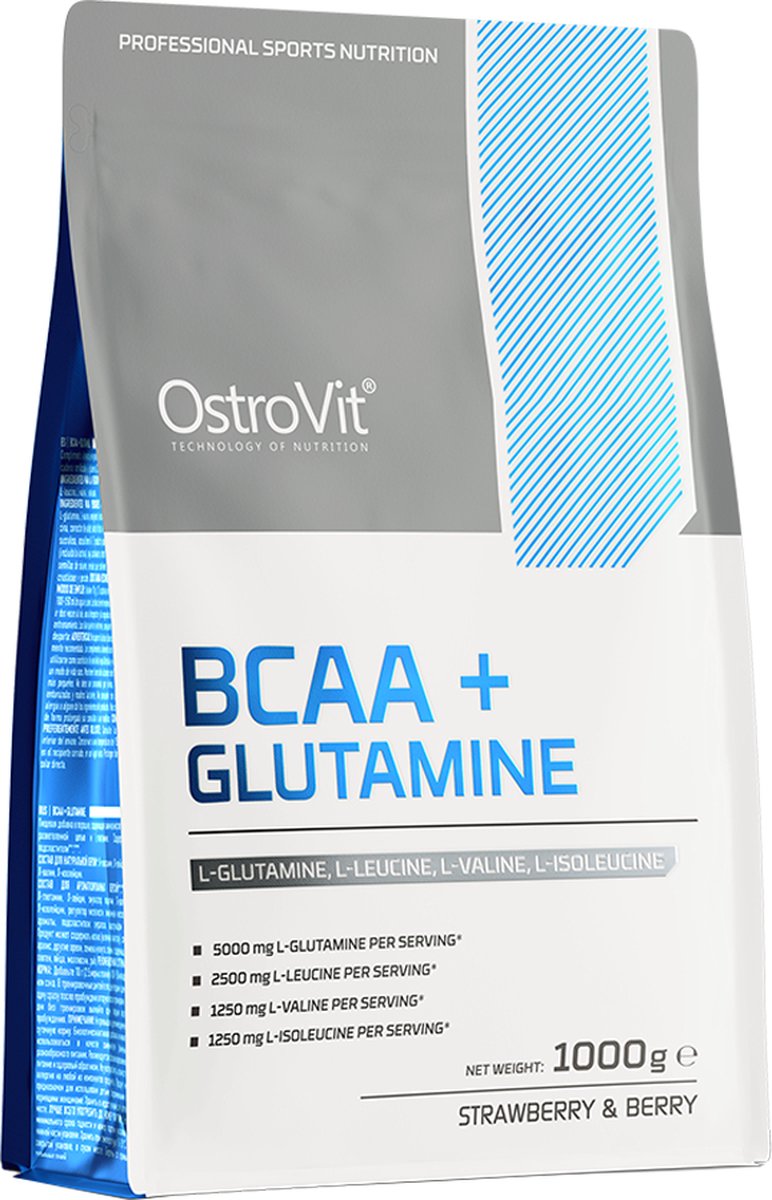 Goedkoopste OstroVit - BCAA Glutamine - 1000 g - 1 KILO - Aminozuren - Wilde Aardbei-Bosbes -L-leucine - L-isoleucine - L-valine - L-glutamine
