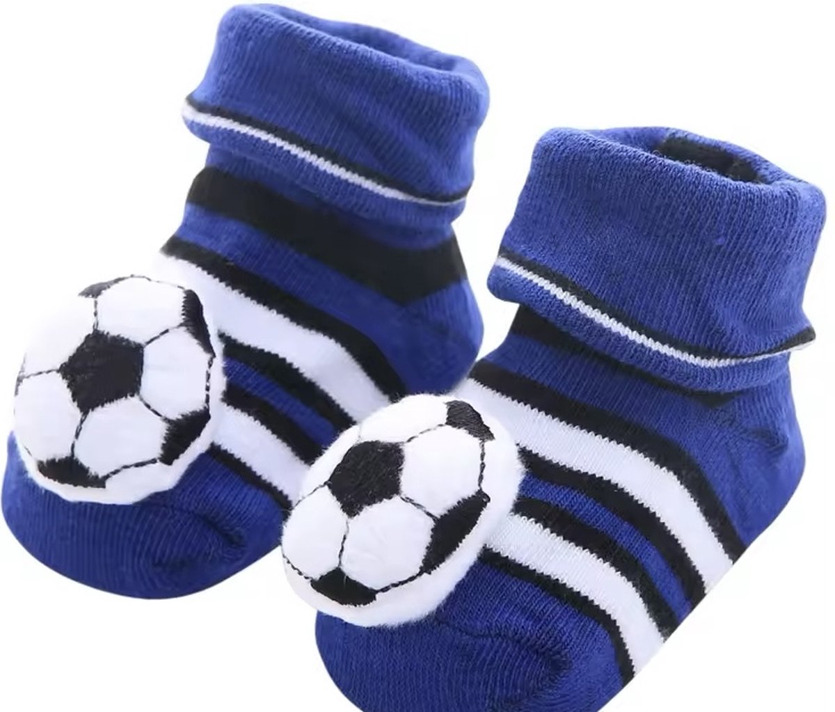 Super schattige babysokken - Baby Sokken - New born sokken - Kraamcadeau voor Jongen of Meisje - Babyshower Cadeau - Kraammand - Voetbal - Blauw
