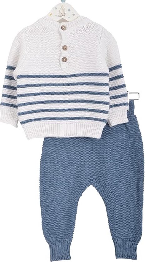 Minora Set de Vêtements Bébé nouveau-né - Garçons et Filles - Pantalon et pull d'hiver - 1/3 mois - Cadeau de maternité - Baby Shower - Ensemble deux pièces rayé nouveau-né - Bleu Marine