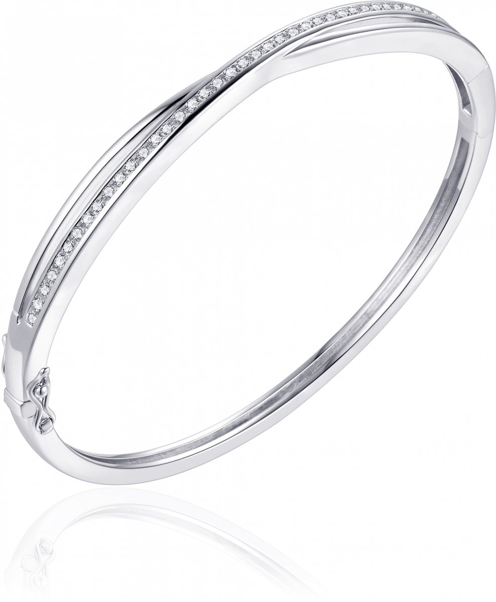 Gisser Jewels - Armband - Bangle gezet met Zirkonia - 5mm Breed - Maat 64 - Gerhodineerd Zilver 925