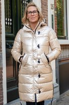Lange dames winterjas - Gewatteerd en getailleerd - Champagne - Maat 44