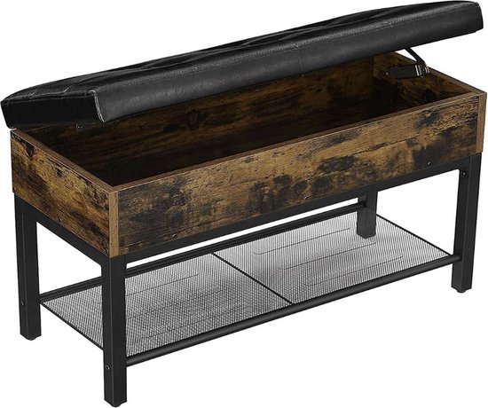 MIRA Home - Bank - Schoenen bank - Bruin - Zwart - Kunstleer - Metaal- 40x40x60