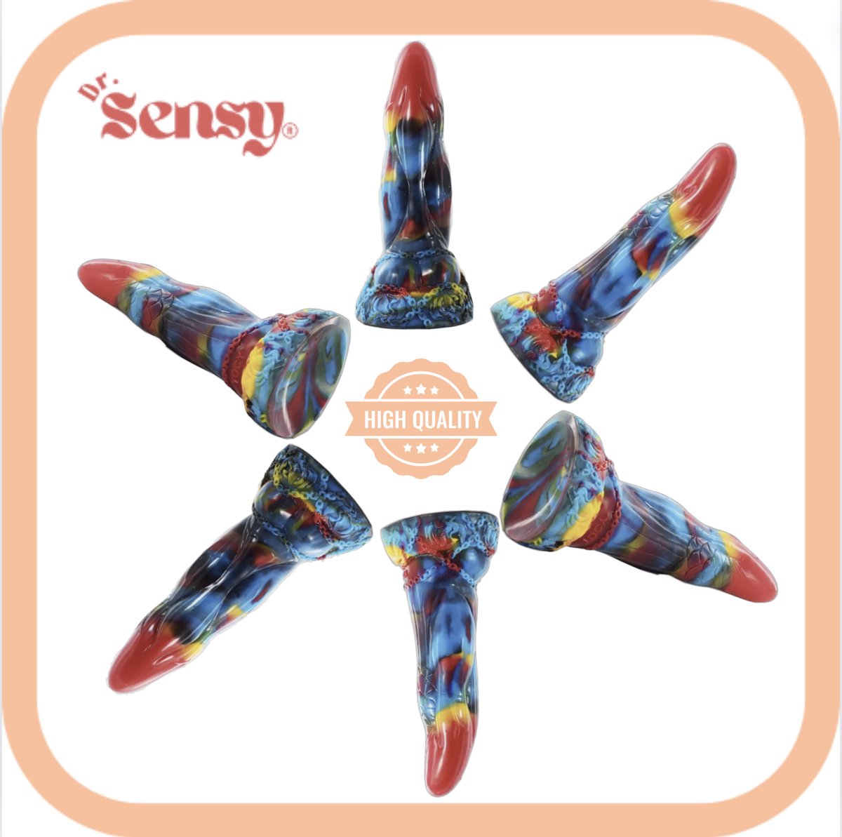 Goedkoopste Dr. Sensy Special Edition Dildo Phoenix - Geel/Rood/Blauw - Dildo met Zuignap - Seksspeeltjes - 20,5cm x 5,5cm - Dildo Mannen Anaal - Dildo Vaginaal