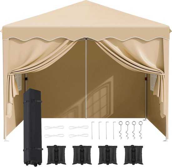 Opvouwbare 2 X 2m Paviljoen Met 4 Zijwanden, Ramen, Partytent Met UV Bescherming Tuinpaviljoen Inclusief Draagtas Staal Oxford Zwart