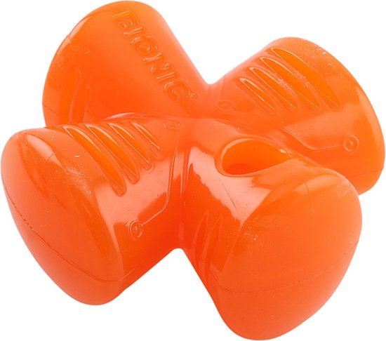 Oranje BIONIC Stuffer speelgoed voor honden met vier uitsteeksels.