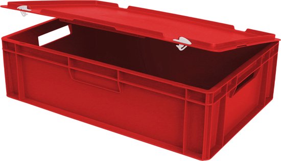 Alpac Poubelle empilable avec couvercle - Poubelle de rangement avec couvercle - 600 x 400 x 190 mm - 30L - Rouge