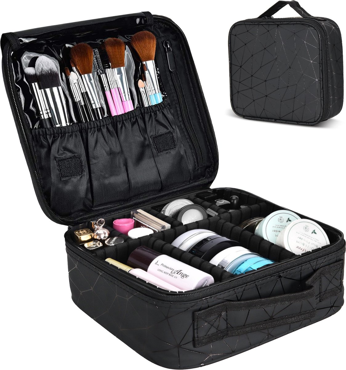 CALIYO Make-up Tasje – Professionele Make-up Organizer – Waterdichte Cosmetica Opbergdoos – Reistas met Verstelbare Vakken - Zwart