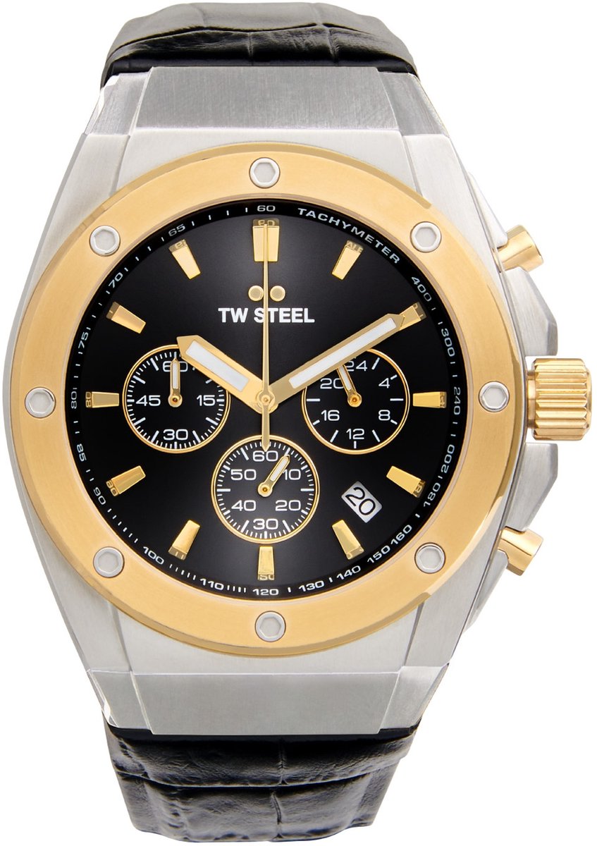 TW Steel TWCE4111 CEO Tech Heren Horloge - Chronograaf - Mineraalglas - Staal-Leer - Zilverkleurig-Zwart - 44 mm breed - Quartz - Gesp - 10 ATM (zwemmen)