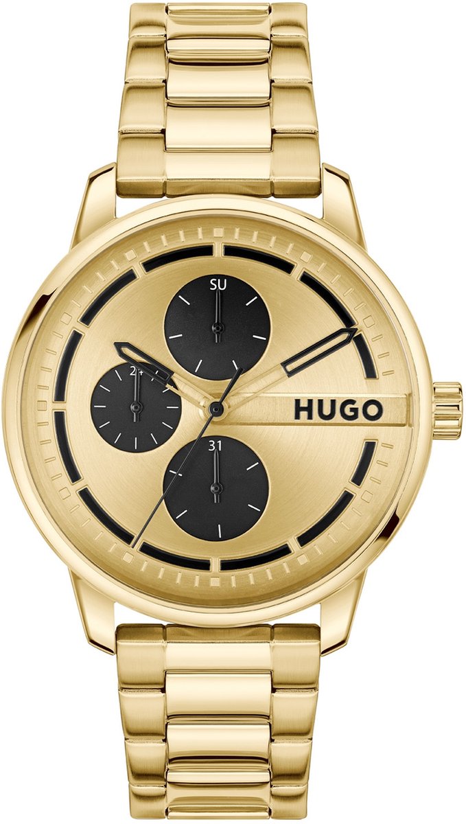 HUGO HU1530385 #STAMP MULTI Heren Horloge - Mineraalglas - Staal - Goudkleurig - 44 mm breed - Quartz - Vouw-Vlindersluiting - 3 ATM (spatwater)