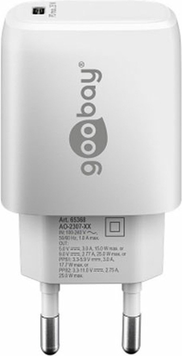 Goobay thuislader met 1 USB-C PD poort - 25W / wit