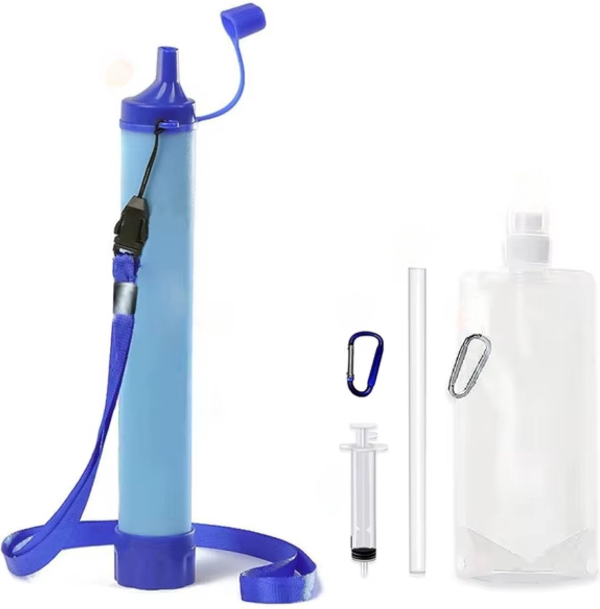 Water Filter Straw - Survival Waterfilter voor Outdoor en Camping - BPA-vrij - Filtert tot 1500L - Complete Set voor Noodgevallen en Reizen