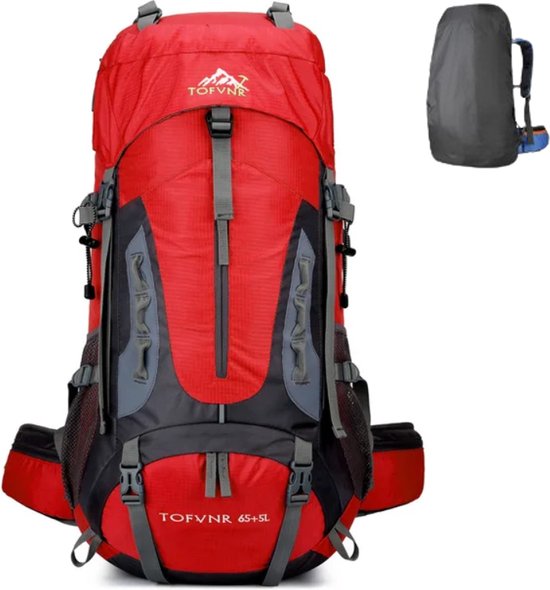 CarryQuest® - 70L - Backpacks - Backpack - Hiking Backpack - Camping Backpack - Wandelen - Trekking - Rugzak - Outdoor - Lichtgewicht - Nylon - Rood - 70 Liter - Backpack Organizer