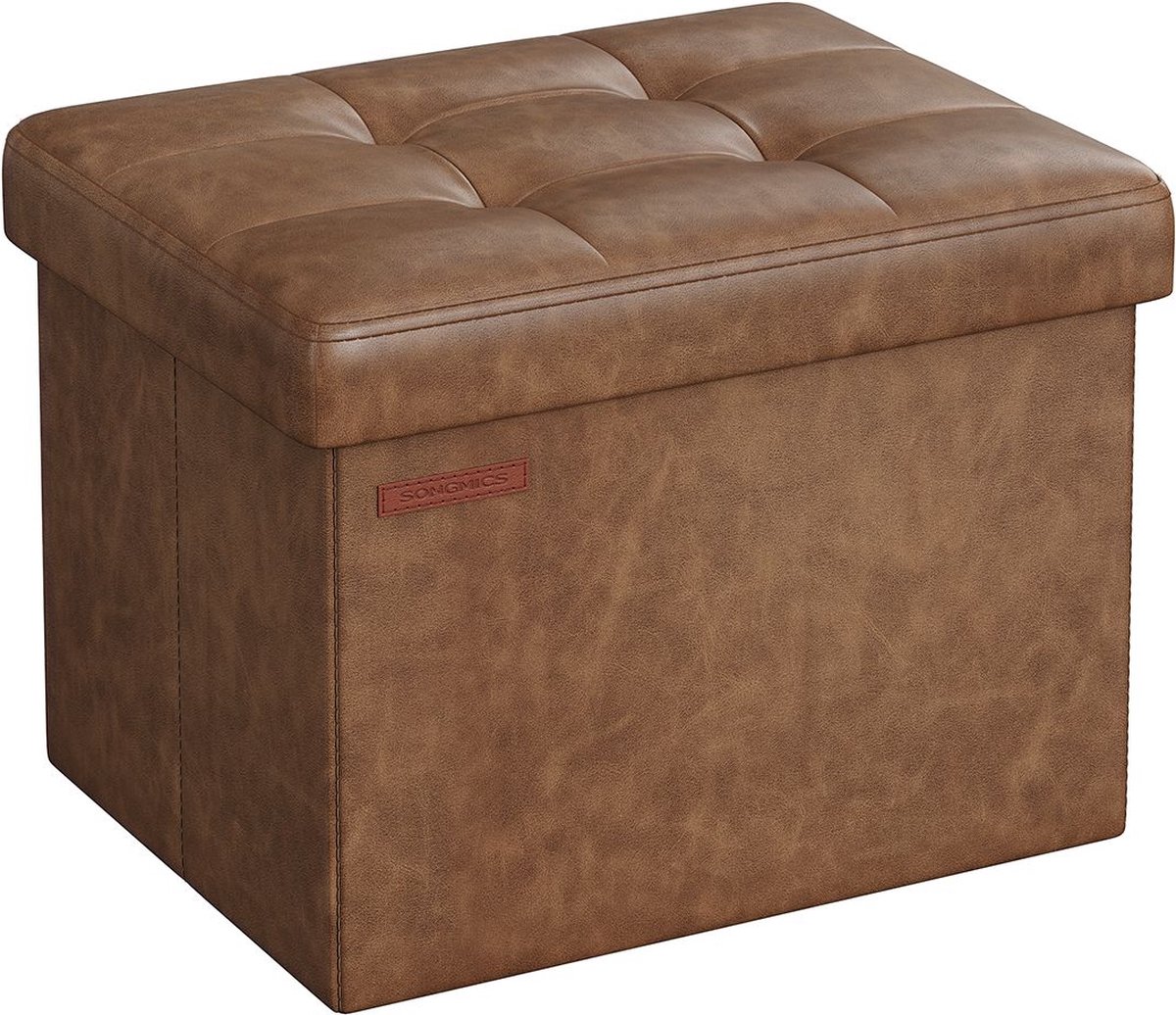 Koffie Bruin PU Zitkist - Opbergpoef - Voetenbank - Vezelplaat met gemiddelde dichtheid - 31 cm x 41 cm x 31 cm - 2,1 kg - Capaciteit 130 kg