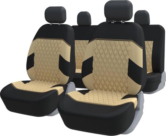 Foto: Autostoelhoezen universele set beige autostoelhoezen complete set autostoelbeschermers beschermhoezen universeel passende auto 2 voorstoelhoezen 1 achterbankhoes