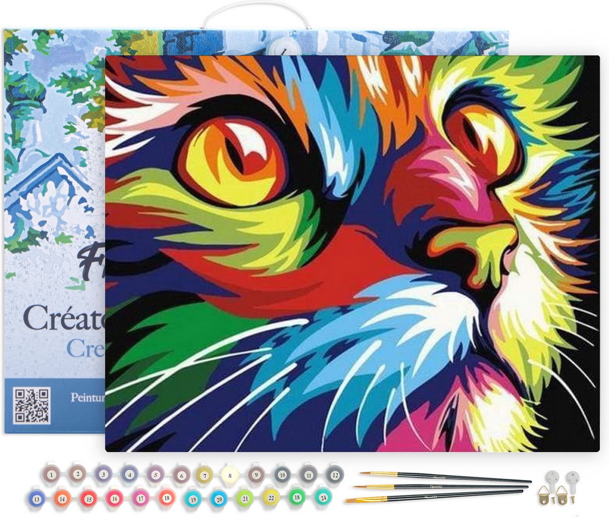 Figured'Art Schilderen op Nummer Volwassenen met lijst - Katachtige Pop-art - Handwerk acrylverf Kit DIY Compleet - 40x50cm Canvas al ingelijst