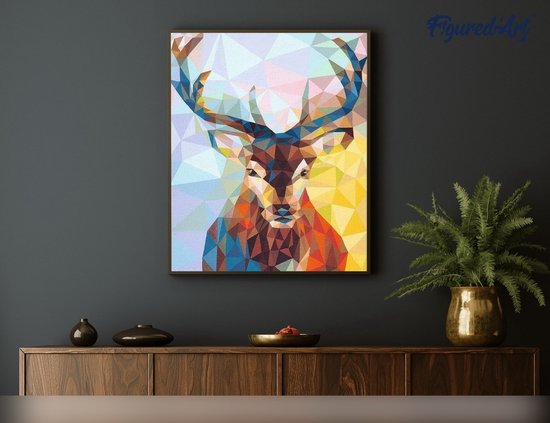 Figured' Art Peinture par numéros Adultes avec cadre – Renne moderne – Kit de peinture acrylique DIY complet – Toile 40 x 50 cm déjà encadrée