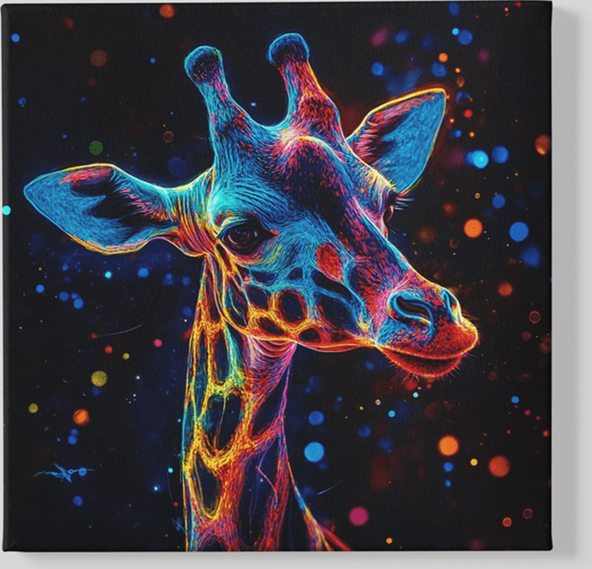 Trendex Global Vierkant Canvas Schilderij - Giraffe - Kleurrijk - 40x40x2 cm