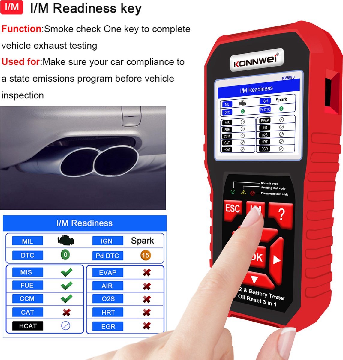 Konnwei KW890 3in1 - Olie service resetten - OBD2 Scanner thumbnail 3