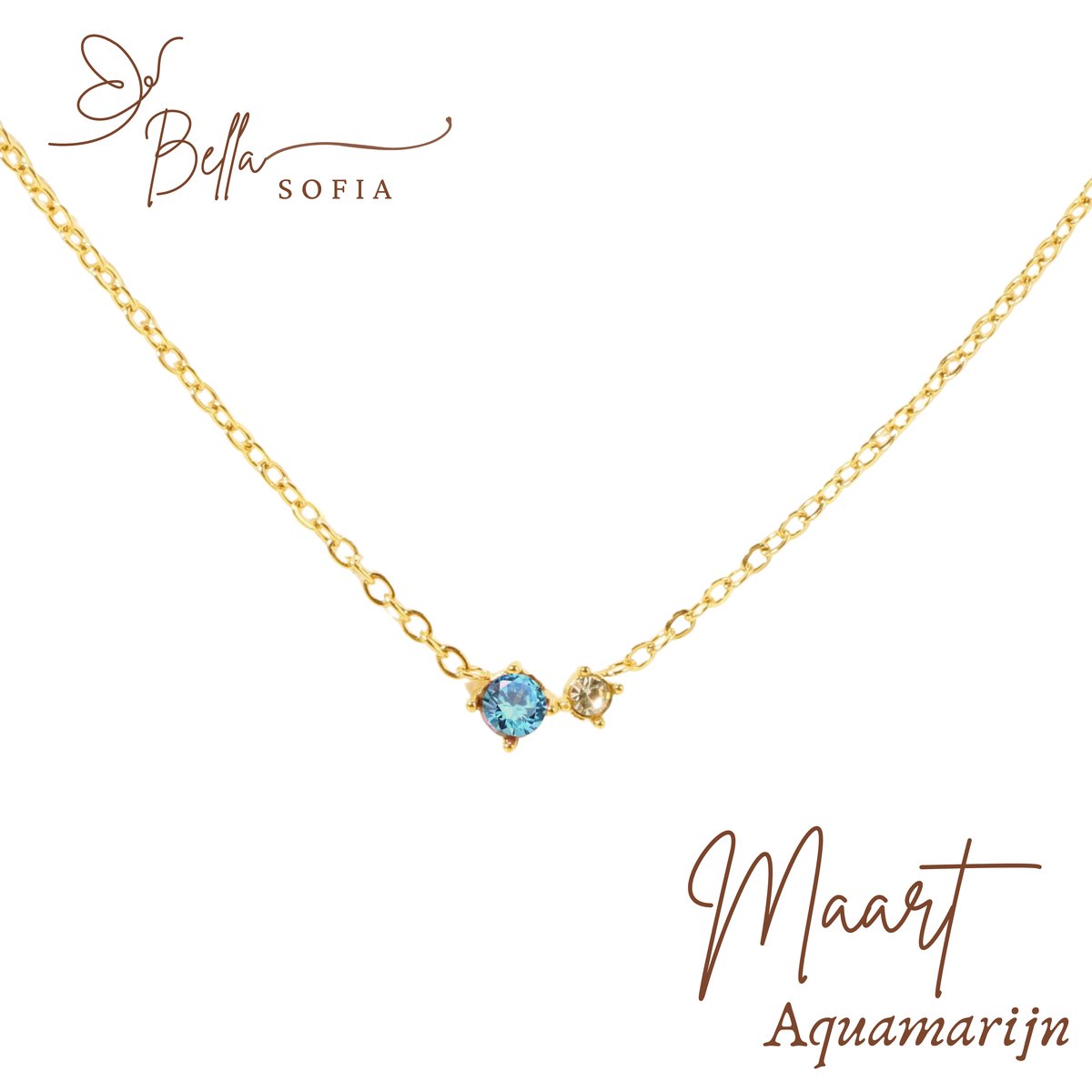 Bella Sofia® Geboortesteen Armband Maart - Uniek Goudkleurig Dames Sieraad - Valentijnscadeau - Valentijnsdag - Valentijn cadeau voor haar