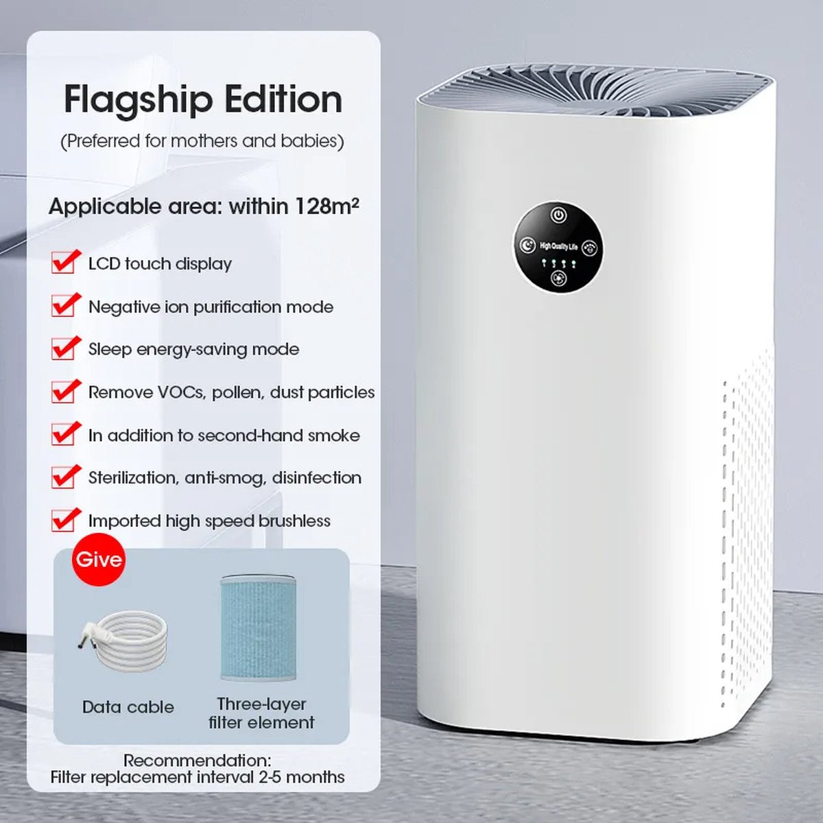 DrPhone PureBreeze – Slimme en Stille Luchtreiniger - H13 HEPA-filter - Helpt Tegen Stof, Hooikoorts En Allergie - Air Purifier - 180 m3 - Instelbare snelheden - Wit — afbeelding 2
