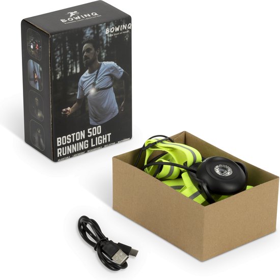 BOWINQ Boston 500 Neon - Feux de course - Lampe de poitrine - Gilet réfléchissant - Rechargeable et étanche - Haute qualité - Garantie 1 an