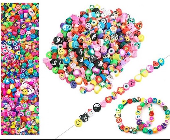 PLAY IT Figure Perles 100 pièces - Mix les couleurs - 10 mm - Y compris le fil élastique