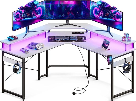 ODK Gaming Tisch mit LED, Gaming Schreibtisch mit großzügiger