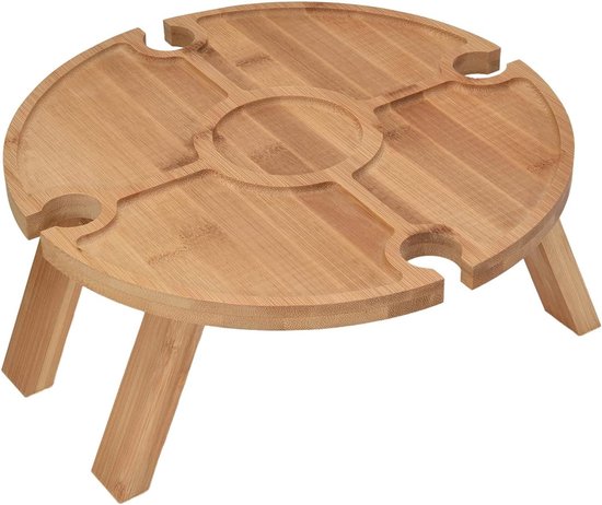 Foto: Folding picnic table with wine glass holder wooden portable outdoor camping wine table snack tray included