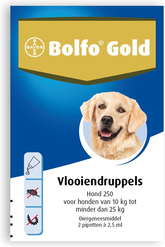 Bolfo Gold 250 Anti vlooienmiddel - Hond - 10 Tot 25 kg -  2 pipetten