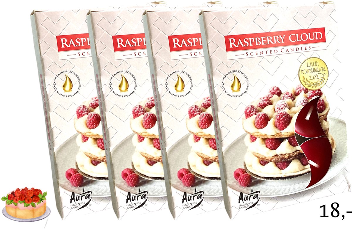 Waxinelichtjes - 'Raspberry Cloud' - Framboos - Frambozen - Theelichtjes - Geurwaxinelichtjes - Geurtheelichtjes - Geurend - Fruit - Fruitgeur - Fruitig - Zoet - 4 Branduren - Rood - Geschenk - Cadeautje - Kado