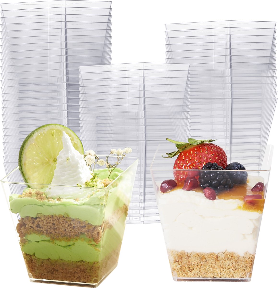 50 stuks dessertbekers van hard plastic, 240 ml, herbruikbare