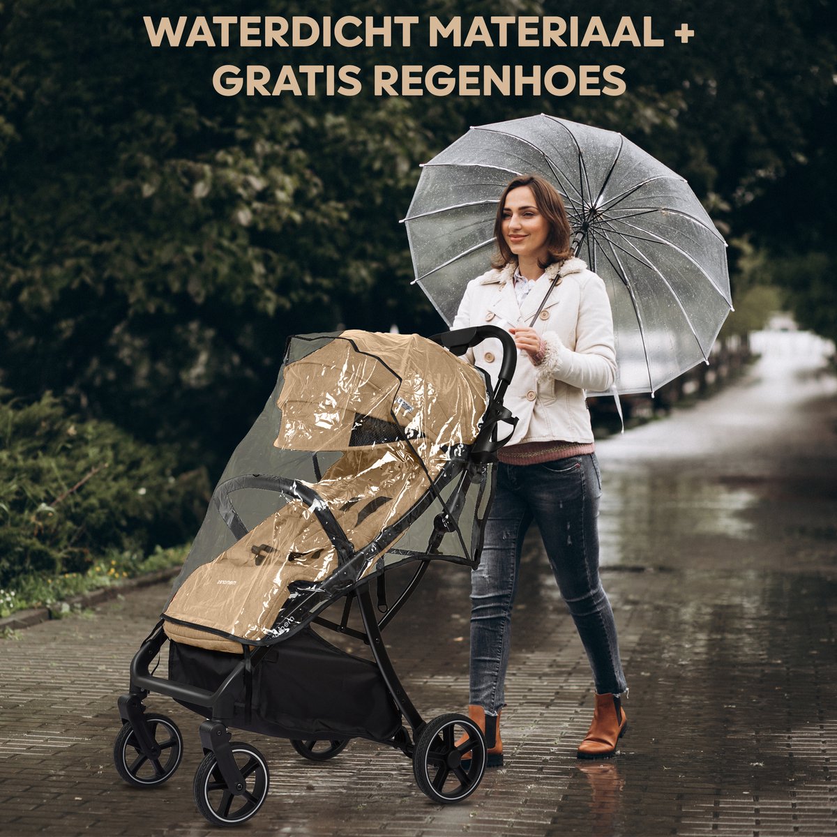 Memores Plooibuggy Khaki- Buggy Inklapbaar Inclusief Regenhoes en Bekerhouder - Peuter - Extra licht & Compact voor Vliegtuig, Auto & OV - Extra Veilig en Wendbaar door Grote Massieve Wielen - Tot 4 jaar - Kinderwagens - Wandelwagen - M1 – foto 5