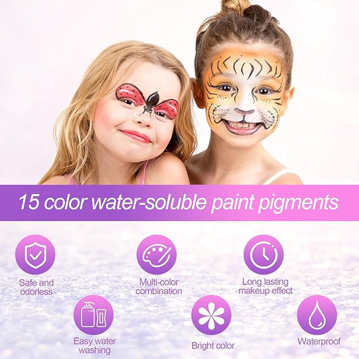 LOPHE Kinderschminkset, 10 kleuren make-up gezichtskleurenpalet, wasbare make-up- en bodypainting-set, maskerade-make-up voor kinderen, geschikt voor Halloween, Kerstmis (A