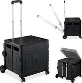 Bol.com Relaxdays vouwkrat op wielen - met deksel - tot 50 kg - telescopische handgreep - boodschappenkrat aanbieding