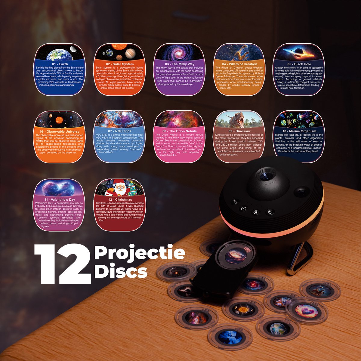 Lunastic 4K Sterrenhemel Projector met 12 Planetarium Projecties - Galaxy Projector Sfeerlamp - Sterrenprojector - Planetarium Projectorlamp - Galaxy Sterrenlamp – foto 5
