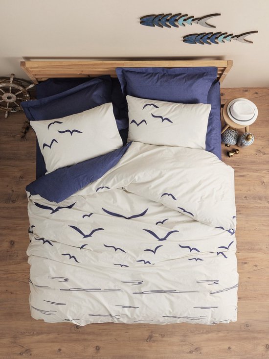 Asir - Dekbedovertrekset - 155 x 220 cm - Donkerblauw/Wit