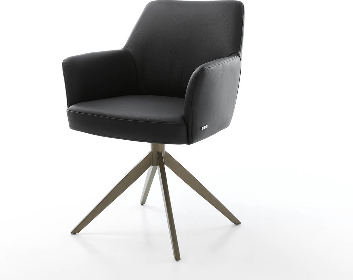 Eetkamerstoel Xana-Flex met armleuning kruisframe breed afwerking met titanium echt leer z