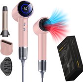 BlowSense® AirGlide - LED Scherm - Föhn met diffuser - Haardroger - 3 Opzetstukken - Luxe Cadeauverpakking - Licht Roze - Valentijnscadeau