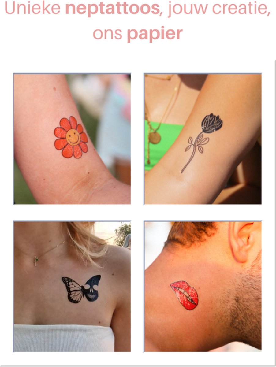 Neptattoo volwassenen - zelf tattoo maken - 3 vellen A4 nep tattoo papier - tijdelijke tattoo volwassenen - plak tattoos volwassenen - zelf design printen (Inkjet/Laser) — afbeelding 5