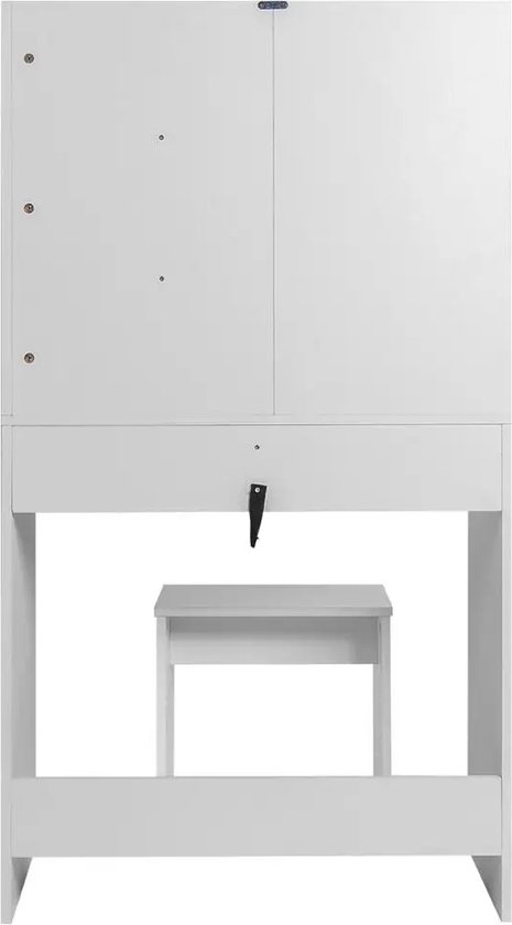 Amalee - Coiffeuse - Wit - Avec miroir - Avec tiroirs - Tabouret inclus - Avec 2 étagères - 75 x 40 x 138 cm (L x P x H) - Table de maquillage - Pour chambre d'adolescent