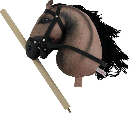Start Hobby Paard van pluche met houten stok, realistisch stokpaard met lange manen om te stylen, zacht speelpaard voor kinderen (Bonnie (beige), A3