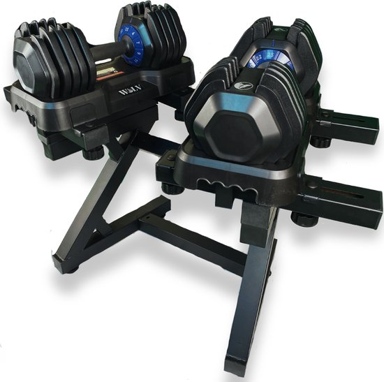 Foto: Wolv verstelbare dumbbells set 25kg met dumbbell rek 2x adjustable dumbbell 25kg met 10 gewichtstanden vervangt 20 dumbells fitness gewichten voor thuis gym